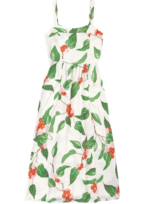 Malwee - Vestido Mídi Evasê Tropical Branco - MALWEE