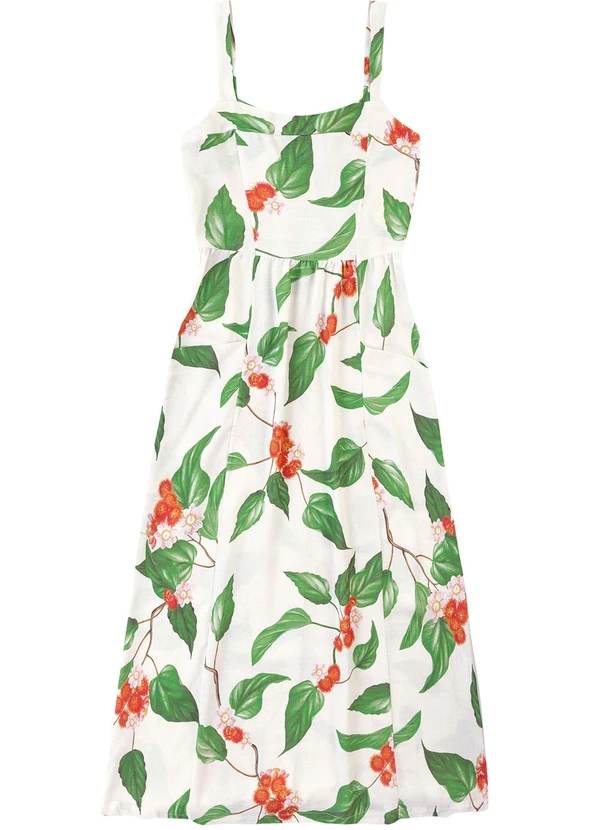 Malwee - Vestido Mídi Evasê Tropical Branco 1