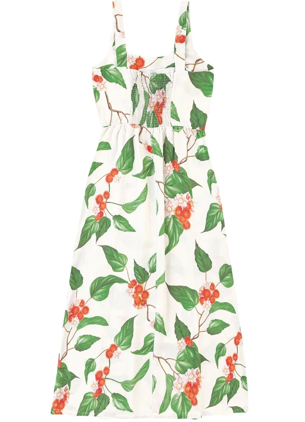 Malwee - Vestido Mídi Evasê Tropical Branco 2
