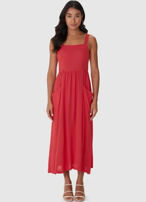 Malwee - Vestido Mídi Evasê Vermelho - MALWEE