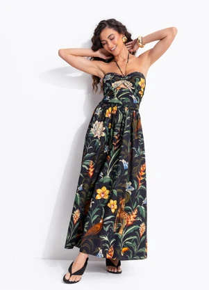 Farm - Vestido Midi Fauna Noturna Preto - FARM