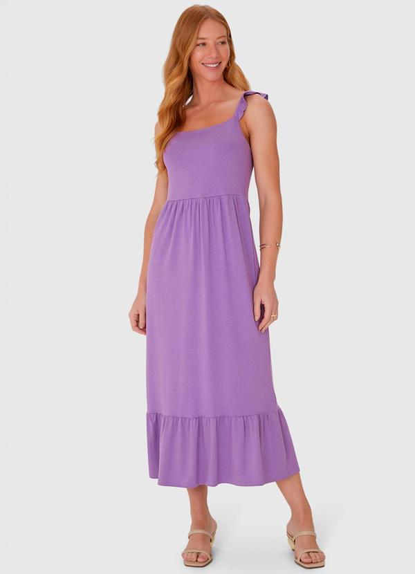 Malwee - Vestido Midi Feminino Alça Babado em Modal Roxo