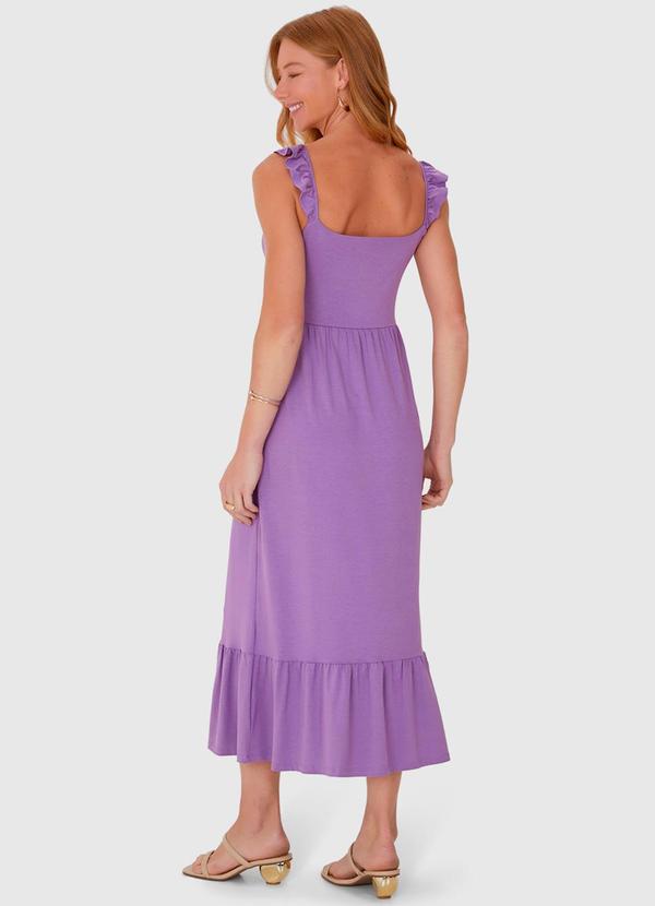 Malwee - Vestido Midi Feminino Alça Babado em Modal Roxo 2