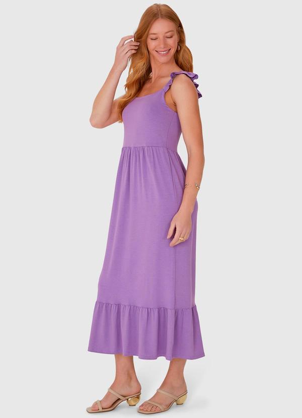 Malwee - Vestido Midi Feminino Alça Babado em Modal Roxo 3