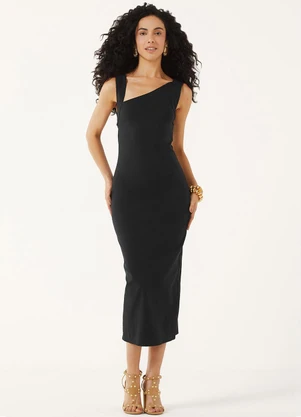 Marialícia - Vestido Midi Feminino Assimétrico Preto - MARIALÍCIA