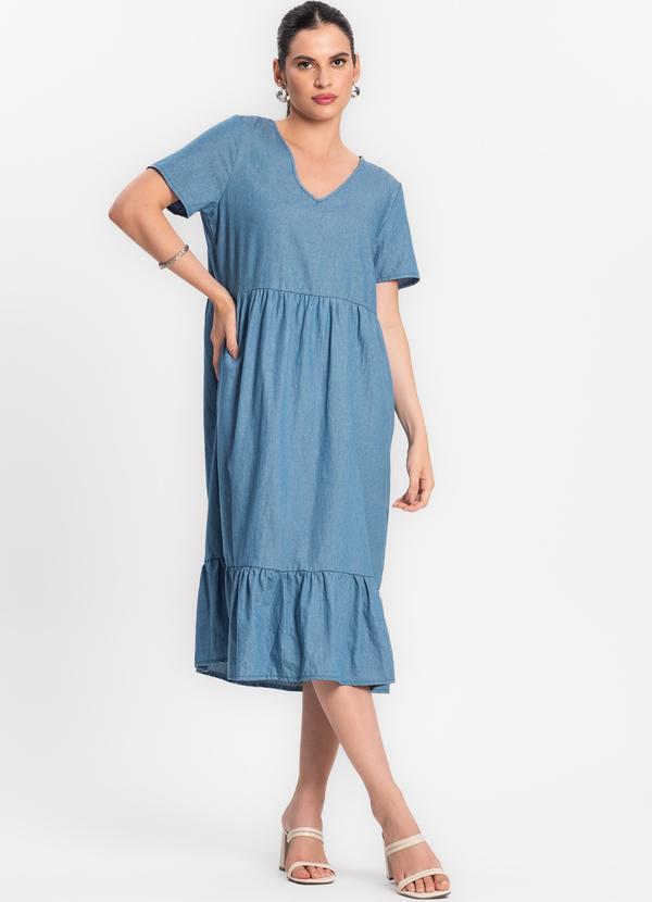 Rovitex - Vestido Midi Feminino Azul