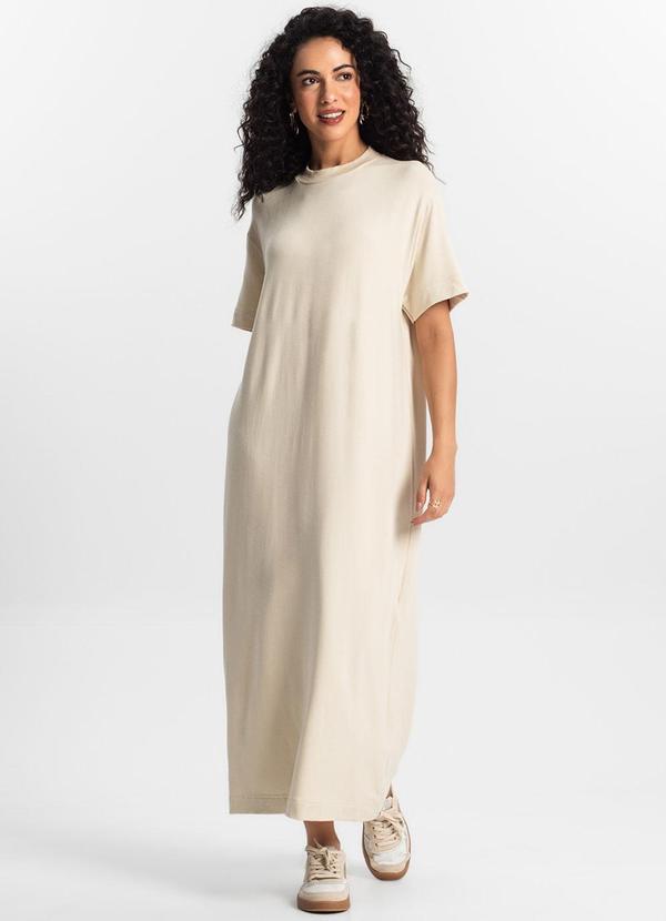 Rovitex - Vestido Midi Feminino Bege
