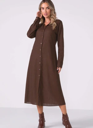 Marialícia - Vestido Midi Feminino Camisete Marrom - MARIALÍCIA