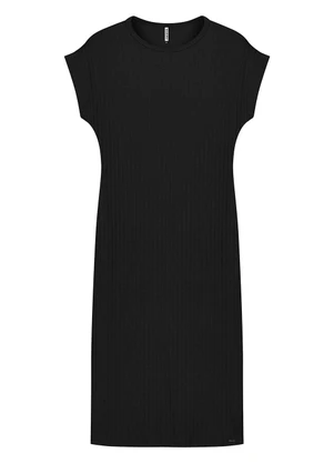 Marialícia - Vestido Midi Feminino Canelado Preto - MARIALÍCIA