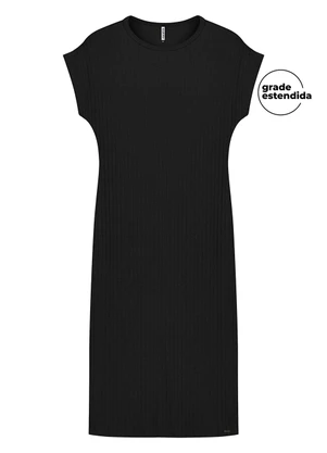 Marialícia - Vestido Midi Feminino Canelado Preto - MARIALÍCIA