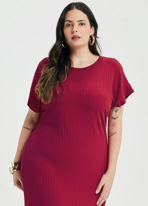 Marialícia - Vestido Midi Feminino Canelado Vermelho - MARIALÍCIA