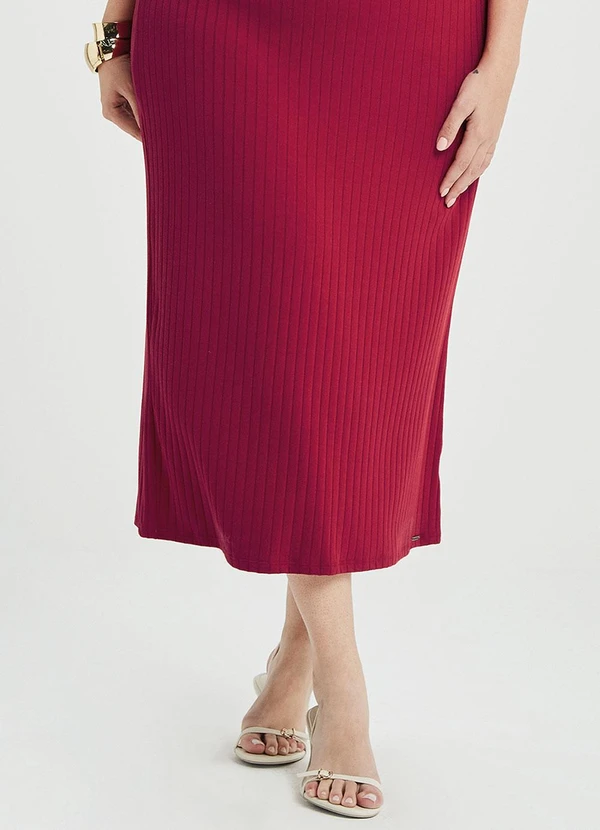 Marialícia - Vestido Midi Feminino Canelado Vermelho 3