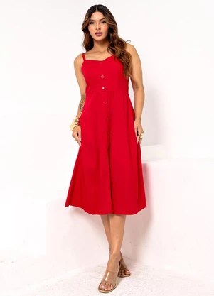 Rovitex - Vestido Midi Feminino com Botões Vermelho - ROVITEX