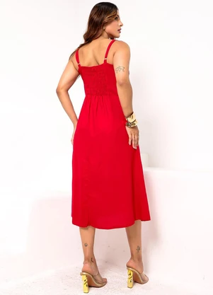 Rovitex - Vestido Midi Feminino com Botões Vermelho - ROVITEX