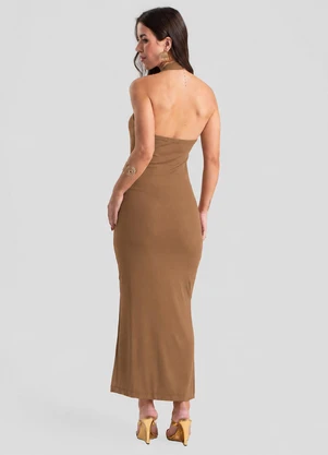Dianna - Vestido Midi Feminino com Decote V Marrom - DIANNA