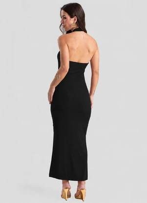 Dianna - Vestido Midi Feminino com Decote V Preto - DIANNA