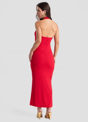 Dianna - Vestido Midi Feminino com Decote V Vermelho - DIANNA