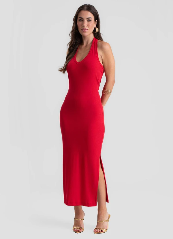 Dianna - Vestido Midi Feminino com Decote V Vermelho