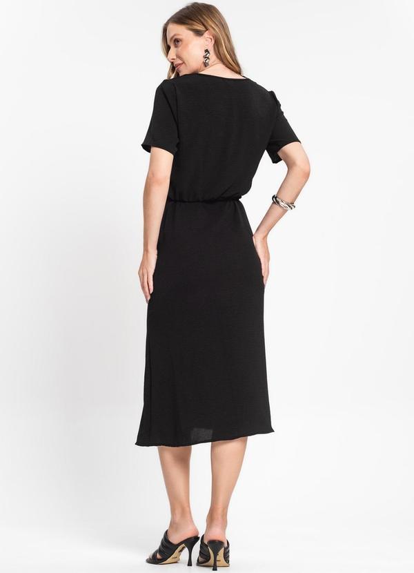 Rovitex - Vestido Midi Feminino com Fenda Preto 2