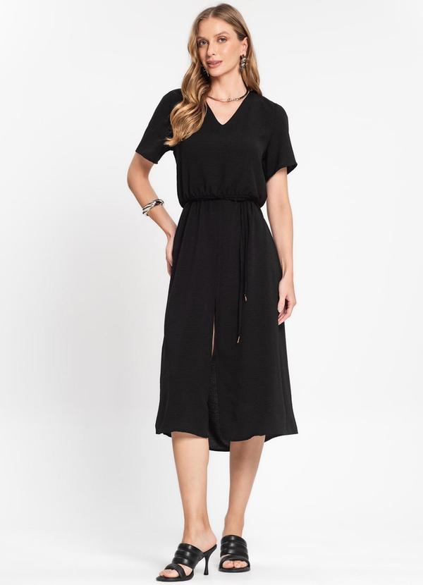 Rovitex - Vestido Midi Feminino com Fenda Preto 3