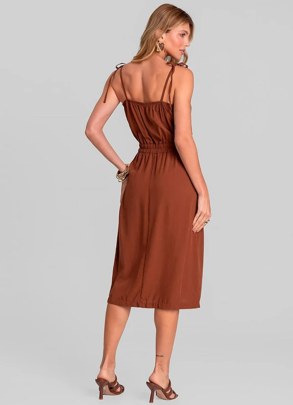 Dianna - Vestido Midi Feminino de Alça em Viscose Marrom 2