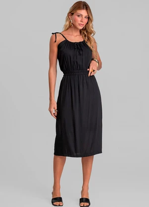 Dianna - Vestido Midi Feminino de Alça em Viscose Preto - DIANNA