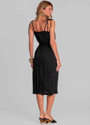 Dianna - Vestido Midi Feminino de Alça em Viscose Preto - DIANNA