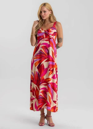Dianna - Vestido Midi Feminino  de Alça Estampado Laranja - DIANNA