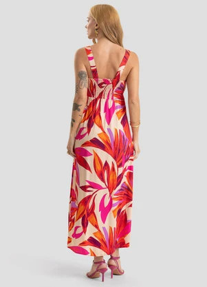 Dianna - Vestido Midi Feminino  de Alça Estampado Laranja - DIANNA