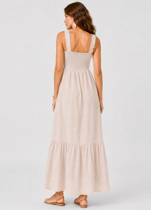 Rovitex - Vestido Midi Feminino de Alça Listrado Marrom - ROVITEX