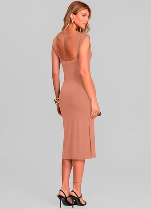 Dianna - Vestido Midi Feminino Decote Canoa Marrom - DIANNA