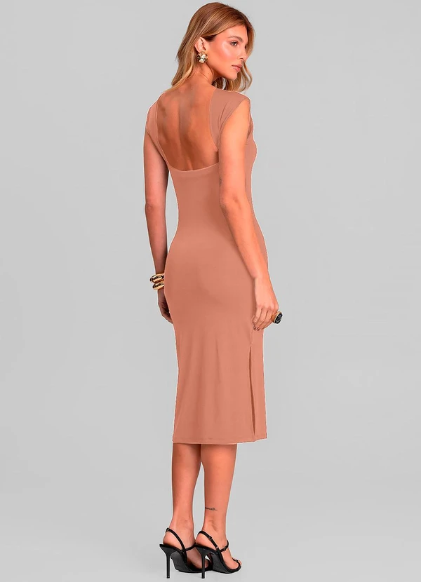 Dianna - Vestido Midi Feminino Decote Canoa Marrom 2