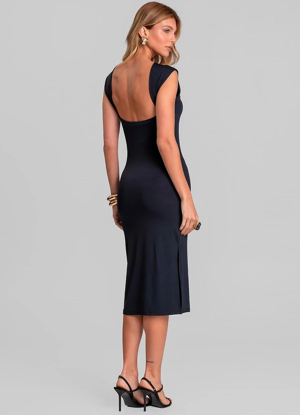 Dianna - Vestido Midi Feminino Decote Canoa Preto 2