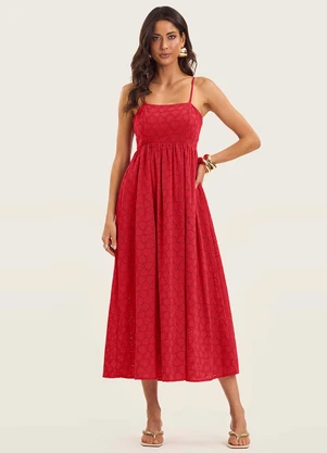 Endless - Vestido Midi Feminino em Laise Vermelho - ENDLESS