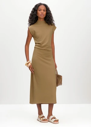 Essendi - Vestido Midi Feminino em Malha Marrom - ESSENDI