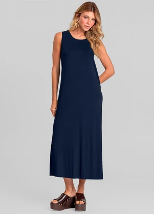 Dianna - Vestido Midi Feminino em Malha Visco Azul - DIANNA