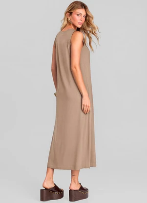 Dianna - Vestido Midi Feminino em Malha Visco Marrom - DIANNA