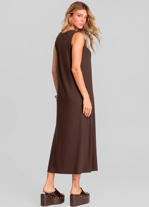 Dianna - Vestido Midi Feminino em Malha Visco Marrom - DIANNA