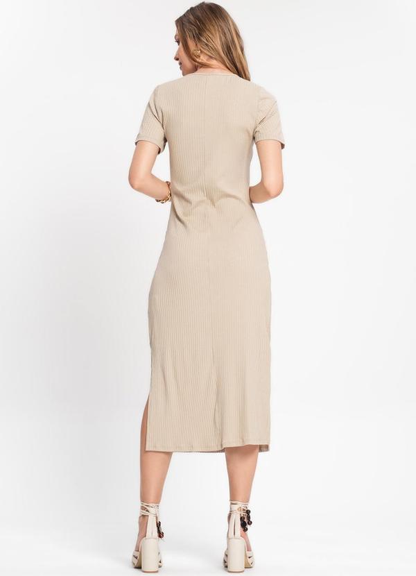 Rovitex - Vestido Midi Feminino em Ribana Canelada Bege 2