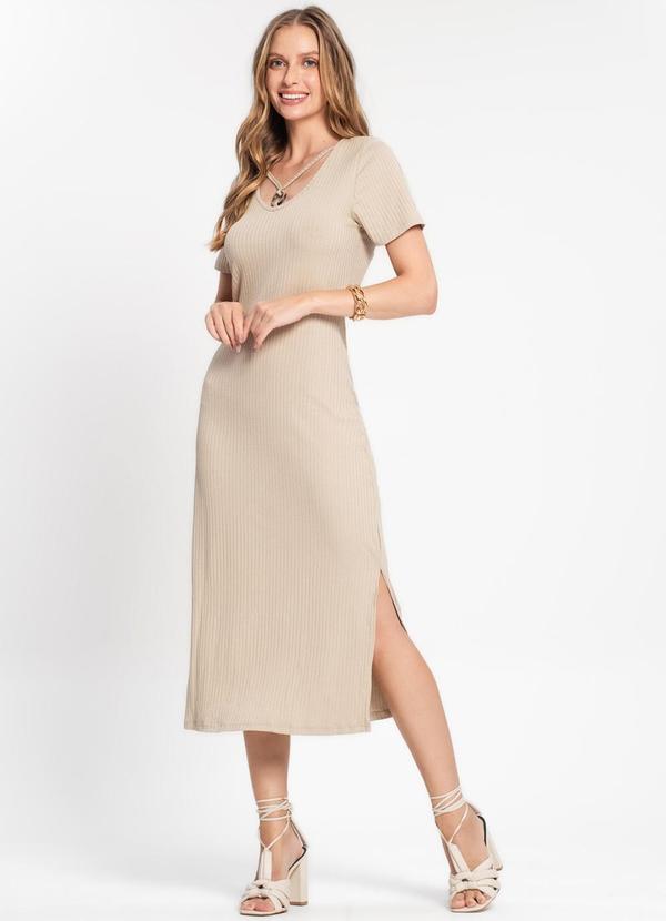 Rovitex - Vestido Midi Feminino em Ribana Canelada Bege 3