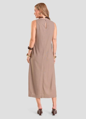 Dianna - Vestido Midi Feminino em Tecido Linho Marrom - DIANNA