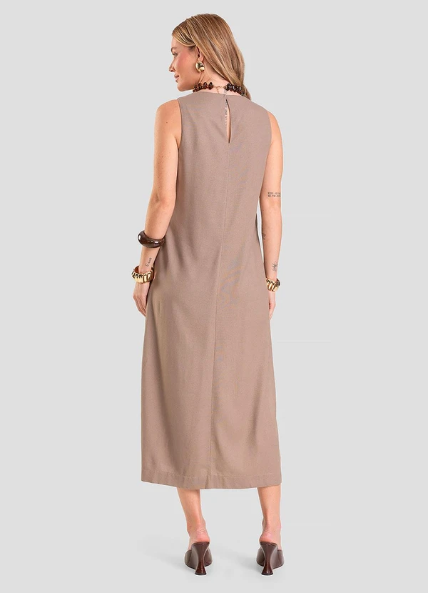 Dianna - Vestido Midi Feminino em Tecido Linho Marrom 2