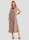 Dianna - Vestido Midi Feminino em Tecido Linho Marrom - variação: Marrom