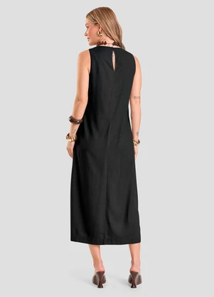 Dianna - Vestido Midi Feminino em Tecido Linho Preto - DIANNA