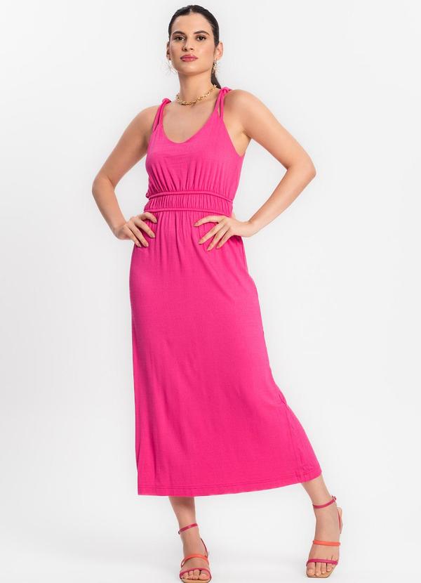 Endless - Vestido Midi Feminino em Visco Maquinetada Rosa 1