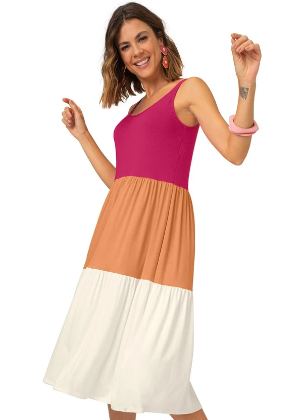 Rovitex - Vestido Midi Feminino em Visco Premiere Rosa