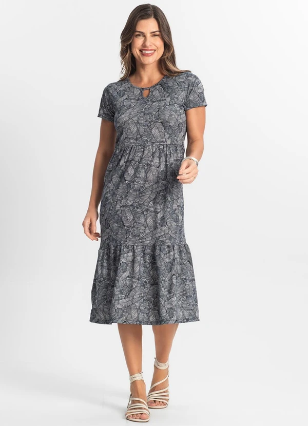Select - Vestido Midi Feminino Estampado Cinza