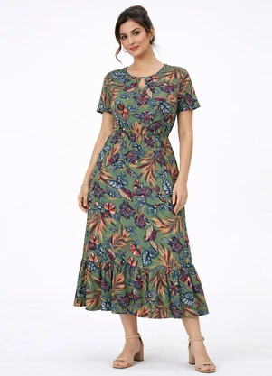 Select - Vestido Midi Feminino Estampado Helanca Azul - SELECT