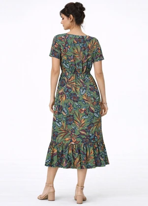 Select - Vestido Midi Feminino Estampado Helanca Azul - SELECT