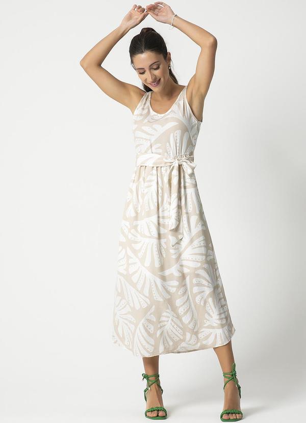 Habana - Vestido Midi Feminino Estampado Off White